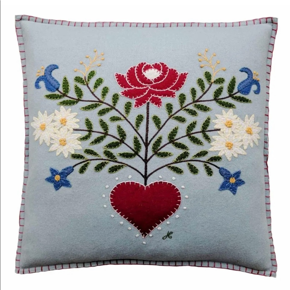 NEW Jan Constantine Hand Embroidered Felted Wool Christmas Pillow Cushion Cover